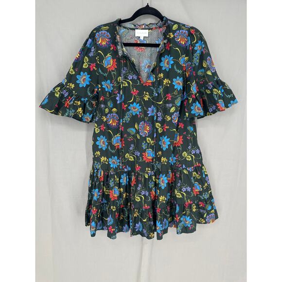 Sugarlips Dress Womens XS Green Blue Floral Mini Auggie Tiered Boho Cottage - Picture 8 of 10